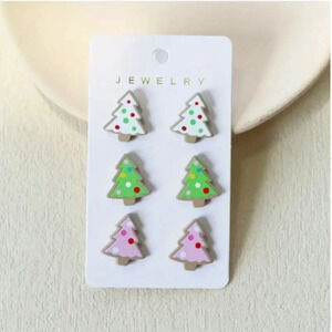 Trio of Holiday Christmas Tree Stud Earrings - Resin - NEW